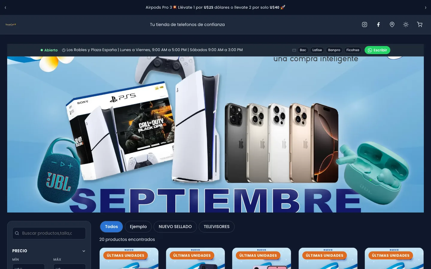 Vista del catálogo digital de Smart Cell Nicaragua